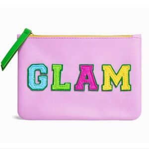 Ipsy mini purse wallet makeup bag pink felt faux leather zipper GLAM multicolor